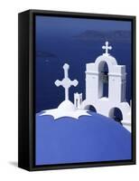 Dome and Crosses of Greek Church, Santorini, Greece-Bill Bachmann-Framed Stretched Canvas