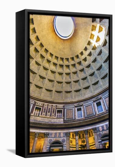 Dome and pillars, Pantheon, Rome, Italy. Rebuilt by Hadrian in 118 to 125 AD. Became oldest Roman c-William Perry-Framed Stretched Canvas