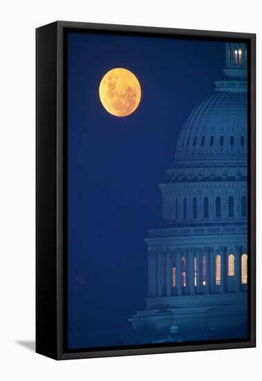 Dome of Capitol Building with Full Moon-VisionsofAmerica/Joe Sohm-Framed Stretched Canvas