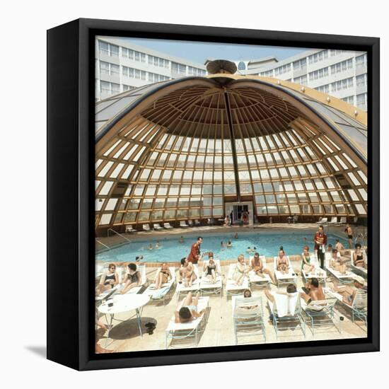 Dome over Swimming Pool as Guests are Served Cocktails at International Inn, Washington DC, 1963-Yale Joel-Framed Stretched Canvas