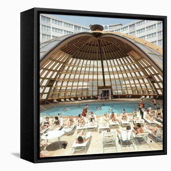 Dome over Swimming Pool as Guests are Served Cocktails at International Inn, Washington DC, 1963-Yale Joel-Framed Stretched Canvas