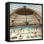 Dome over Swimming Pool as Guests are Served Cocktails at International Inn, Washington DC, 1963-Yale Joel-Framed Stretched Canvas