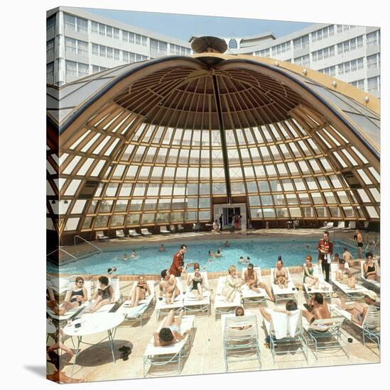 Dome over Swimming Pool as Guests are Served Cocktails at International Inn, Washington DC, 1963-Yale Joel-Stretched Canvas