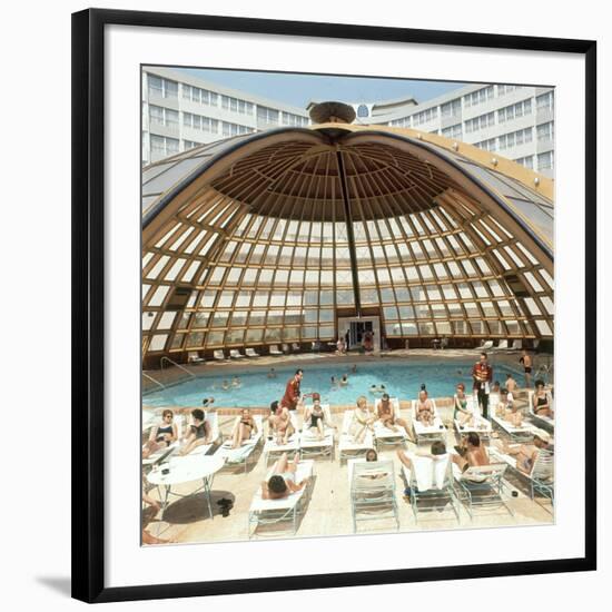 Dome over Swimming Pool as Guests are Served Cocktails at International Inn, Washington DC, 1963-Yale Joel-Framed Photographic Print