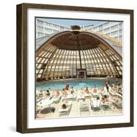 Dome over Swimming Pool as Guests are Served Cocktails at International Inn, Washington DC, 1963-Yale Joel-Framed Photographic Print