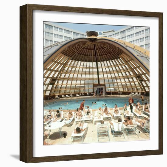 Dome over Swimming Pool as Guests are Served Cocktails at International Inn, Washington DC, 1963-Yale Joel-Framed Photographic Print