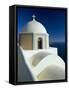 Domed Church and View out to Sea, Fira, Santorini, Greece-Lee Frost-Framed Stretched Canvas