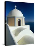 Domed Church and View out to Sea, Fira, Santorini, Greece-Lee Frost-Stretched Canvas