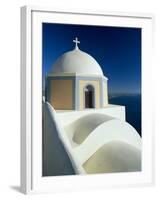Domed Church and View out to Sea, Fira, Santorini, Greece-Lee Frost-Framed Photographic Print