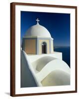 Domed Church and View out to Sea, Fira, Santorini, Greece-Lee Frost-Framed Photographic Print