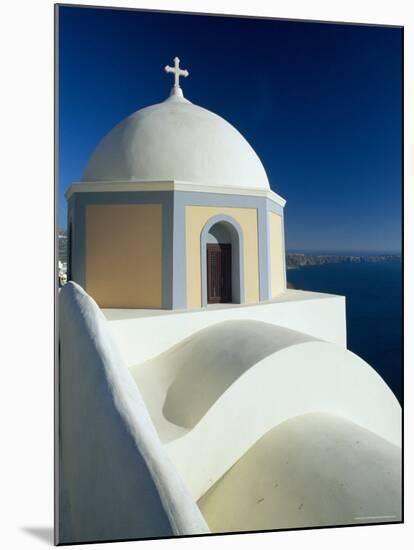 Domed Church and View out to Sea, Fira, Santorini, Greece-Lee Frost-Mounted Photographic Print