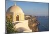 Domed church with steeple in town of Fira, Santorini, Greece.-Michele Niles-Mounted Photographic Print