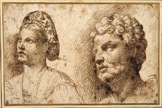 Study of the Head and Shoulders of a Young Woman Wearing a Balza, and of the Head of a Bearded Man-Domenico Campagnola-Giclee Print