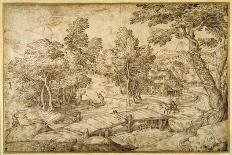 Wooded Landscape with a Farmstead and a Wooden Bridge over a Sluice-Domenico Campagnola-Giclee Print