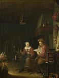 Man Reading and a Woman Spinning Yarn-Domenicus van Tol-Art Print