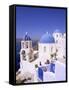 Domes and Bell Tower of Blue and White Christian Church, Oia, Santorini, Aegean Sea, Greece-Sergio Pitamitz-Framed Stretched Canvas