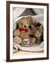 Domestic Cat, Brown Ticked Tabby Kitten, Under Blanket with Teddy Bear-Jane Burton-Framed Photographic Print