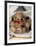 Domestic Cat, Brown Ticked Tabby Kitten, Under Blanket with Teddy Bear-Jane Burton-Framed Photographic Print