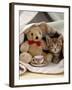 Domestic Cat, Brown Ticked Tabby Kitten, Under Blanket with Teddy Bear-Jane Burton-Framed Photographic Print