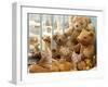 Domestic Cat, Three Kittens in Cot with Teddy Bears-Jane Burton-Framed Photographic Print