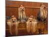 Domestic Dogs, Four Yorkshire Terriers on a Table with Hair Tied up and Very Long Hair-Adriano Bacchella-Mounted Photographic Print