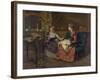 Domestic Scene with Two Girls, One Reading to Another who Sews, 1873-null-Framed Art Print