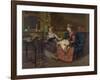 Domestic Scene with Two Girls, One Reading to Another who Sews, 1873-null-Framed Art Print