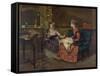 Domestic Scene with Two Girls, One Reading to Another who Sews, 1873-null-Framed Stretched Canvas