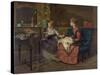 Domestic Scene with Two Girls, One Reading to Another who Sews, 1873-null-Stretched Canvas