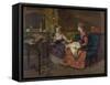 Domestic Scene with Two Girls, One Reading to Another who Sews, 1873-null-Framed Stretched Canvas