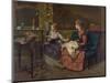 Domestic Scene with Two Girls, One Reading to Another who Sews, 1873-null-Mounted Art Print