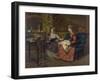 Domestic Scene with Two Girls, One Reading to Another who Sews, 1873-null-Framed Art Print