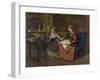 Domestic Scene with Two Girls, One Reading to Another who Sews, 1873-null-Framed Art Print