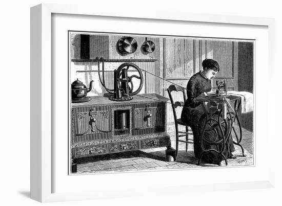 Domestic Sewing Machine Powered by Steam, 1883-null-Framed Giclee Print