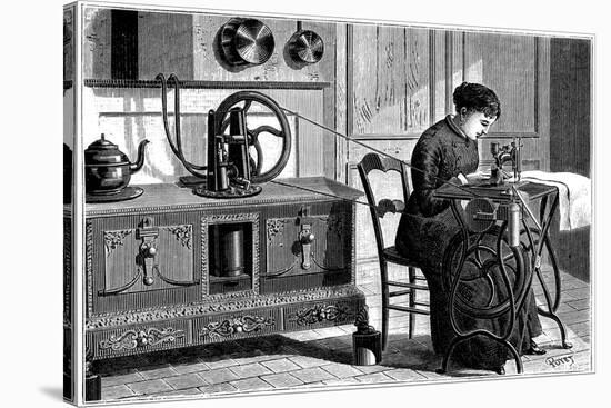 Domestic Sewing Machine Powered by Steam, 1883-null-Stretched Canvas