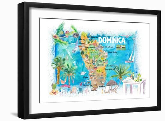 Dominica Antilles Illustrated Travel Map with Roads and Highlights-M. Bleichner-Framed Art Print