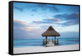 Dominican Republic, Punta Cana, Playa Blanca, Wooden Pier with Thatched Hut-Jane Sweeney-Framed Stretched Canvas