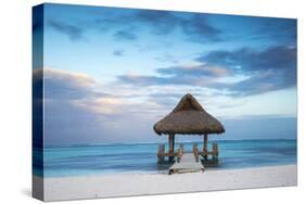 Dominican Republic, Punta Cana, Playa Blanca, Wooden Pier with Thatched Hut-Jane Sweeney-Stretched Canvas