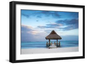 Dominican Republic, Punta Cana, Playa Blanca, Wooden Pier with Thatched Hut-Jane Sweeney-Framed Photographic Print