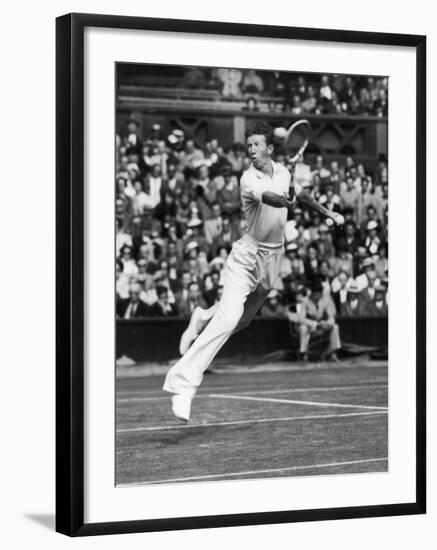 Don Budge in Full Length Action Portrait During Singles Match at Wimbledon Tennis Tournament-null-Framed Premium Photographic Print