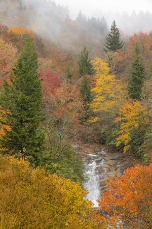 North Carolina, Bubbling Springs Falls. Autumn Scenic of the Falls