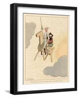 Don Quijote and Sancho Take to the Air on a Flying Machine in the Shape of a Horse-Joaquin Xaudaro-Framed Art Print