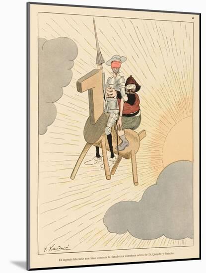 Don Quijote and Sancho Take to the Air on a Flying Machine in the Shape of a Horse-Joaquin Xaudaro-Mounted Art Print