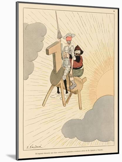 Don Quijote and Sancho Take to the Air on a Flying Machine in the Shape of a Horse-Joaquin Xaudaro-Mounted Art Print