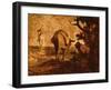 Don Quixote and Sancho Panza Relieving Himself, C. 1855 (Oil on Panel)-Honore Daumier-Framed Giclee Print