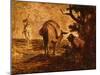 Don Quixote and Sancho Panza Relieving Himself, C. 1855 (Oil on Panel)-Honore Daumier-Mounted Giclee Print