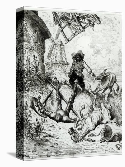 Don Quixote and the Windmills, from Don Quixote de La Mancha by Miguel Cervantes-Gustave Doré-Stretched Canvas