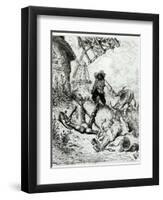 Don Quixote and the Windmills, from Don Quixote de La Mancha by Miguel Cervantes-Gustave Doré-Framed Giclee Print