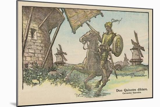 Don Quixote Attacks the Windmill-null-Mounted Art Print