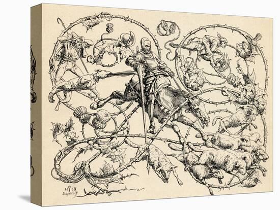 Don Quixote Fighting the Herd of Sheep, Mistaking Them for Two Armies, 1839, from 'The Garden…-German School-Stretched Canvas